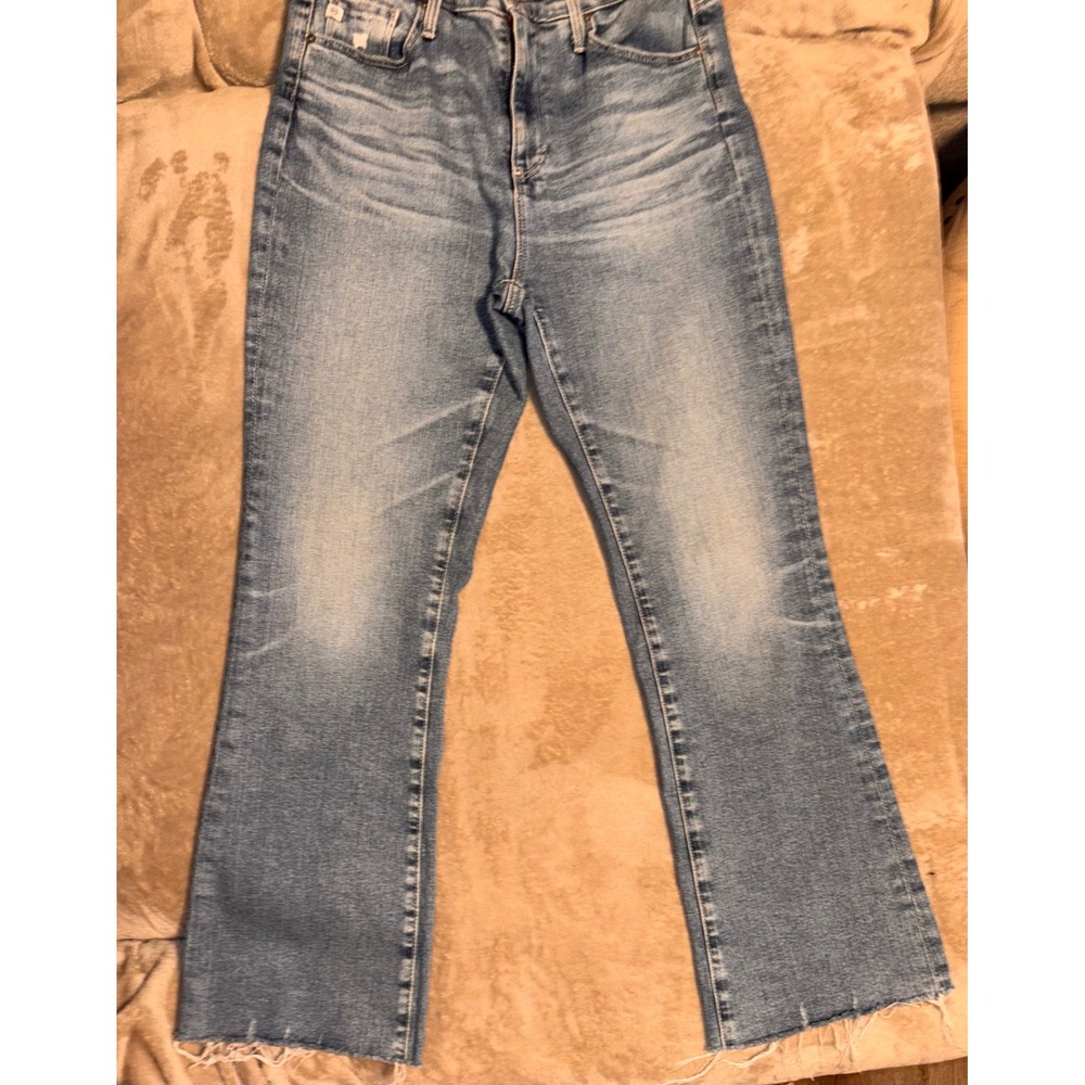 AG Farrah Boot Crop Jeans Women 27 Light Blue Wash Good Raw Hem High Rise